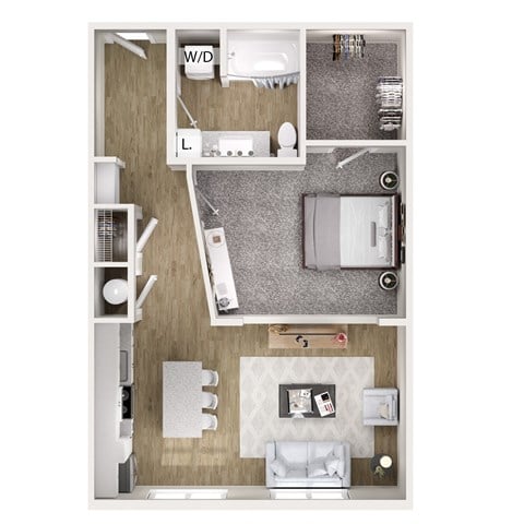 Floor plan for 1 bed, 1 bath, 710 sqft